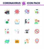16 platt Färg coronavirus sjukdom och förebyggande vektor ikon influensa medicin flaska mikroorganism läkemedel infektion viral coronavirus 2019 nov sjukdom vektor design element