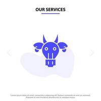 unsere dienstleistungen schmuck tiere stier indischer schädel solide glyph icon web card template vektor