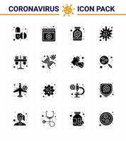 16 solide Glyphe schwarze Corona-Virus-Pandemie-Vektorillustrationen Labortestkapsel-Infektionskrankheit Virus-Coronavirus 2019nov-Krankheitsvektor-Designelemente vektor