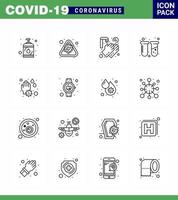 Coronavirus 16-Zeilensymbol zum Thema Koronaepidemie enthält Symbole wie Handröhrchen-Virustest zwanzig Sekunden Virus-Coronavirus 2019nov-Krankheitsvektor-Designelemente vektor