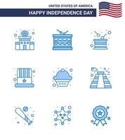 uppsättning av 9 vektor blues på 4:e juli USA oberoende dag sådan som USA keps st amerikan oberoende redigerbar USA dag vektor design element