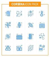 16 blå coronavirus covid19 ikon packa sådan som termometer medicin stetoskop sjukvård influensa viral coronavirus 2019 nov sjukdom vektor design element