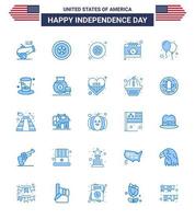 4. juli usa glücklicher unabhängigkeitstag symbol symbole gruppe von 25 modernen blues of day luftballons abzeichen tag kalender editierbare usa tag vektor design elemente