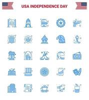 Packung mit 25 kreativen USA-Unabhängigkeitstag-bezogenen Blautönen der Sicherheit USA-Kasinozeichenglas editierbare USA-Tag-Vektordesign-Elemente vektor
