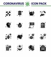 Coronavirus-Bewusstseinssymbol 16 solide Glyphe schwarze Symbole Symbol enthalten Grippe waschen waschen waschen sauber virales Coronavirus 2019nov Krankheitsvektor Designelemente vektor