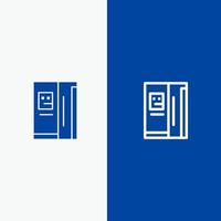 Kühlschrank Kühlschrank Kühlung Gefrierschrank Linie und Glyphe festes Symbol blaues Banner vektor