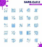 25 Coronavirus Notfall Iconset blaues Design wie Form Medikamente Bettpflege Pille virales Coronavirus 2019nov Krankheitsvektor Designelemente vektor