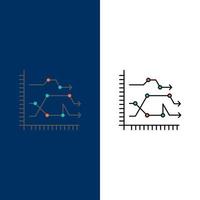 analys företag Diagram diagram Graf trender ikoner platt och linje fylld ikon uppsättning vektor blå bakgrund