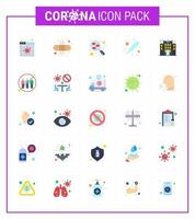 25 Flachfarben-Virus-Corona-Icon-Pack wie Kommunikationsklinik-Forschungsgebäude Temperatur virales Coronavirus 2019nov-Krankheitsvektor-Designelemente vektor