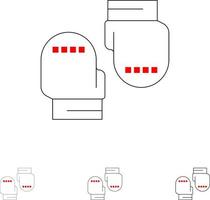 Boxhandschuh-Handschuhe schützende fette und dünne schwarze Linie Icon-Set vektor