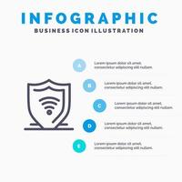 Internet-Internet-Sicherheit schützen Schildlinie Symbol mit 5 Schritten Präsentation Infografiken Hintergrund vektor