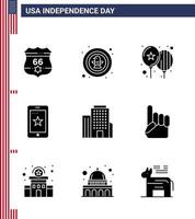 fast glyf packa av 9 USA oberoende dag symboler av byggnad cell bricka telefon fest redigerbar USA dag vektor design element