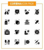 16 Solid Glyph Black Virus Corona Icon Pack wie Disease Corona Hand Carrier Touch Virus Coronavirus 2019nov Disease Vector Design Elements