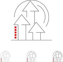 Managementmethode Leistungsprodukt Fett und dünne schwarze Linie Symbolsatz vektor