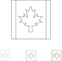 kanada-flaggenblatt fett und dünne schwarze linie symbolsatz vektor