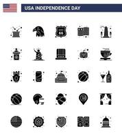 packa av 25 USA oberoende dag firande fast glyf tecken och 4:e juli symboler sådan som monument USA USA flagga amerikan redigerbar USA dag vektor design element