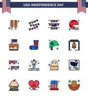 16 flach gefüllte Linienzeichen für Usa-Unabhängigkeitstag Unabhängigkeitsfest American United Sport editierbare Usa-Tag-Vektordesign-Elemente vektor