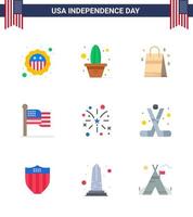 glücklicher unabhängigkeitstag usa paket mit 9 kreativen wohnungen aus feuer usa tasche erntedank amerikanische editierbare usa tag vektor design elemente