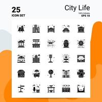 25 stad liv ikon uppsättning 100 redigerbar eps 10 filer företag logotyp begrepp idéer fast glyf ikon design vektor
