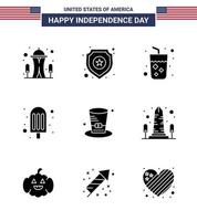 9 USA fast glyf tecken oberoende dag firande symboler av presidenter dag alkohol is grädde grädde redigerbar USA dag vektor design element