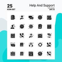 25 Hilfe- und Support-Icon-Set 100 bearbeitbare eps 10-Dateien Business-Logo-Konzeptideen solides Glyphen-Icon-Design vektor