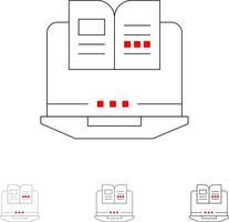 Laptop Computer Buch Hardware Fett und dünne schwarze Linie Symbolsatz vektor