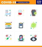 coronavirus försiktighetsåtgärd tips ikon för sjukvård riktlinjer presentation 9 platt Färg ikon packa sådan som sjukhus Diagram klinisk spela in död schema händelse viral coronavirus 2019 nov sjukdom Vecto vektor