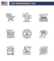 Usa Happy Independence Day Piktogrammsatz aus 9 einfachen Linien von Getränkespiel Capitol Slot Casino editierbare Usa Day Vektordesign-Elemente vektor