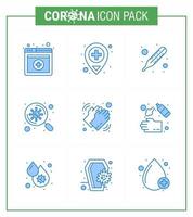 9 blaue Virus-Corona-Icon-Packs wie Care Washing Thermometer Medical Scan Virus Coronavirus 2019nov Disease Vector Design-Elemente