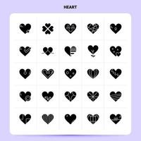 fast 25 hjärta ikon uppsättning vektor glyf stil design svart ikoner uppsättning webb och mobil företag idéer design vektor illustration