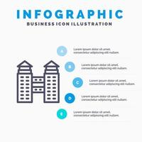 byggnad stad konstruktion linje ikon med 5 steg presentation infographics bakgrund vektor