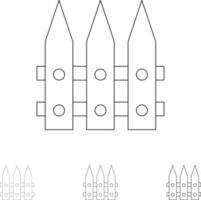staket trädgård trädgårdsarbete vår djärv och tunn svart linje ikon uppsättning vektor