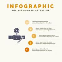 Rohrbau Reparatur Gage solide Symbol Infografiken 5 Schritte Präsentationshintergrund vektor