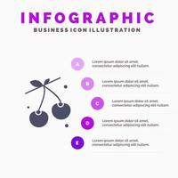 Beeren-Kirsch-Lebensmittel Frühling solide Symbol Infografiken 5 Schritte Präsentationshintergrund vektor