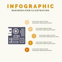 Bordcomputer Hauptplatine Mutter festes Symbol Infografiken 5 Schritte Präsentationshintergrund vektor