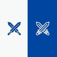 Schwertfechten Sportwaffenlinie und Glyphe solides Symbol blaues Banner vektor