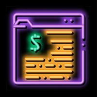 finanzwebsite mit dollarzeichen-neonglühen-ikonenillustration vektor