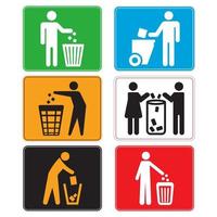 Sammlung von Zeichen für Sauberkeit. Schilder bringen Müll an seinen Platz
