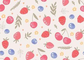 söt sömlös mönster av annorlunda ljuv bär. vektor bakgrund av jordgubbar, blåbär, körsbär, hallon. skörda begrepp