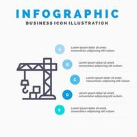 arkitektur konstruktion kran linje ikon med 5 steg presentation infographics bakgrund vektor