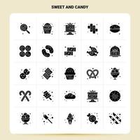 solide 25 süße und Süßigkeiten Icon Set Vektor Glyphe Stil Design schwarze Icons Set Web und mobile Geschäftsideen Design Vektor Illustration