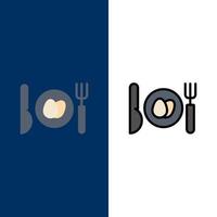 middag ägg påsk ikoner platt och linje fylld ikon uppsättning vektor blå bakgrund