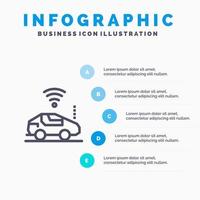 bil bil wiFi signal linje ikon med 5 steg presentation infographics bakgrund vektor