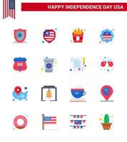 glücklicher unabhängigkeitstag 16 wohnungen icon pack für web und druck papier trinken internationale flagge getränk usa editierbare usa tag vektor design elemente