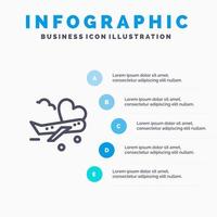 flyga flygplan plan flygplats linje ikon med 5 steg presentation infographics bakgrund vektor