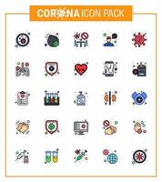 25 flache, farbig gefüllte Linien-Coronavirus-Epidemie-Icon-Pack saugen als Corona-Virus-Bug-Konferenz-Bakterien-Konsultation Virus-Coronavirus 2019nov-Krankheitsvektor-Designelemente vektor