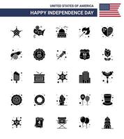 Happy Independence Day 25 Solid Glyph Icon Pack für Web und Print Country Outdoor House Match Camping editierbare Usa Day Vektordesign-Elemente vektor