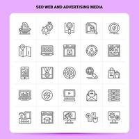 Umriss 25 SEO Web und Werbemedien Icon Set Vektor Line Style Design Schwarze Icons Set Linear Piktogramm Pack Web und mobile Geschäftsideen Design Vektor Illustration