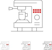 Kaffee elektrische Haushaltsmaschine Fett und dünne schwarze Linie Symbolsatz vektor