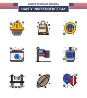 Usa Happy Independence Day Piktogrammsatz aus 9 einfachen, flach gefüllten Linien des Flaggentages, amerikanisches Datum, amerikanische editierbare Usa-Tag-Vektor-Designelemente vektor